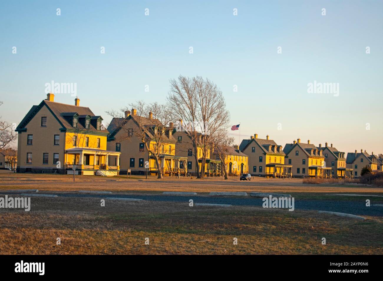 Row of houses at Fort Hancock, National Recreational Area in Sandy Hook, New Jersey, that are in badly need of repair -14 Stock Photo