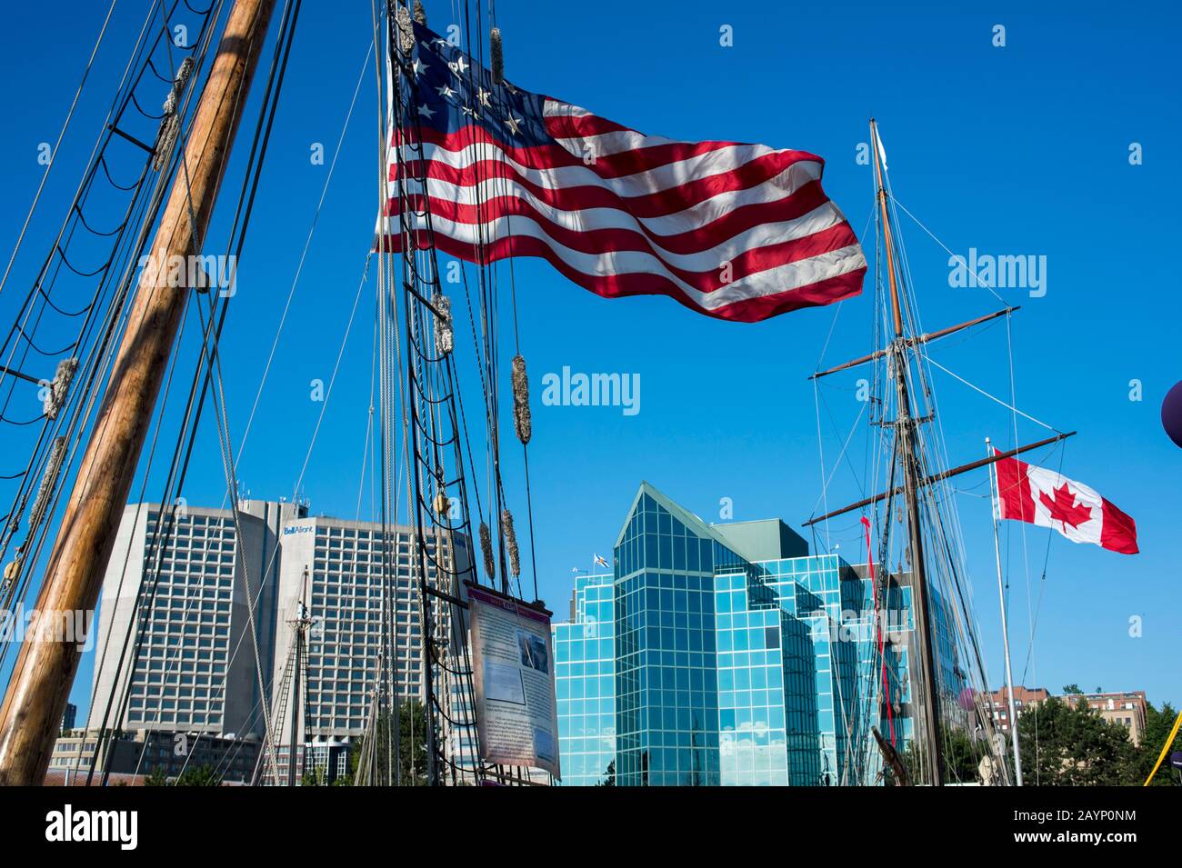 Tall ships docked in the harbor of Halifax, Nova Scotia, Canada Stock