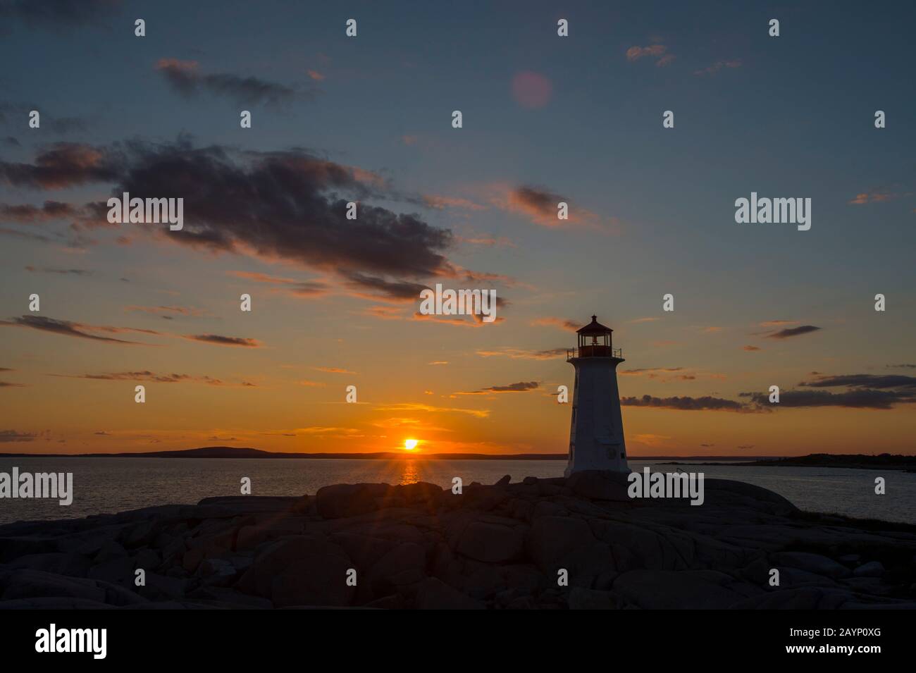 Lighthouse at Peggy?s Cove near Halifax, Nova Scotia, Canada in sunset