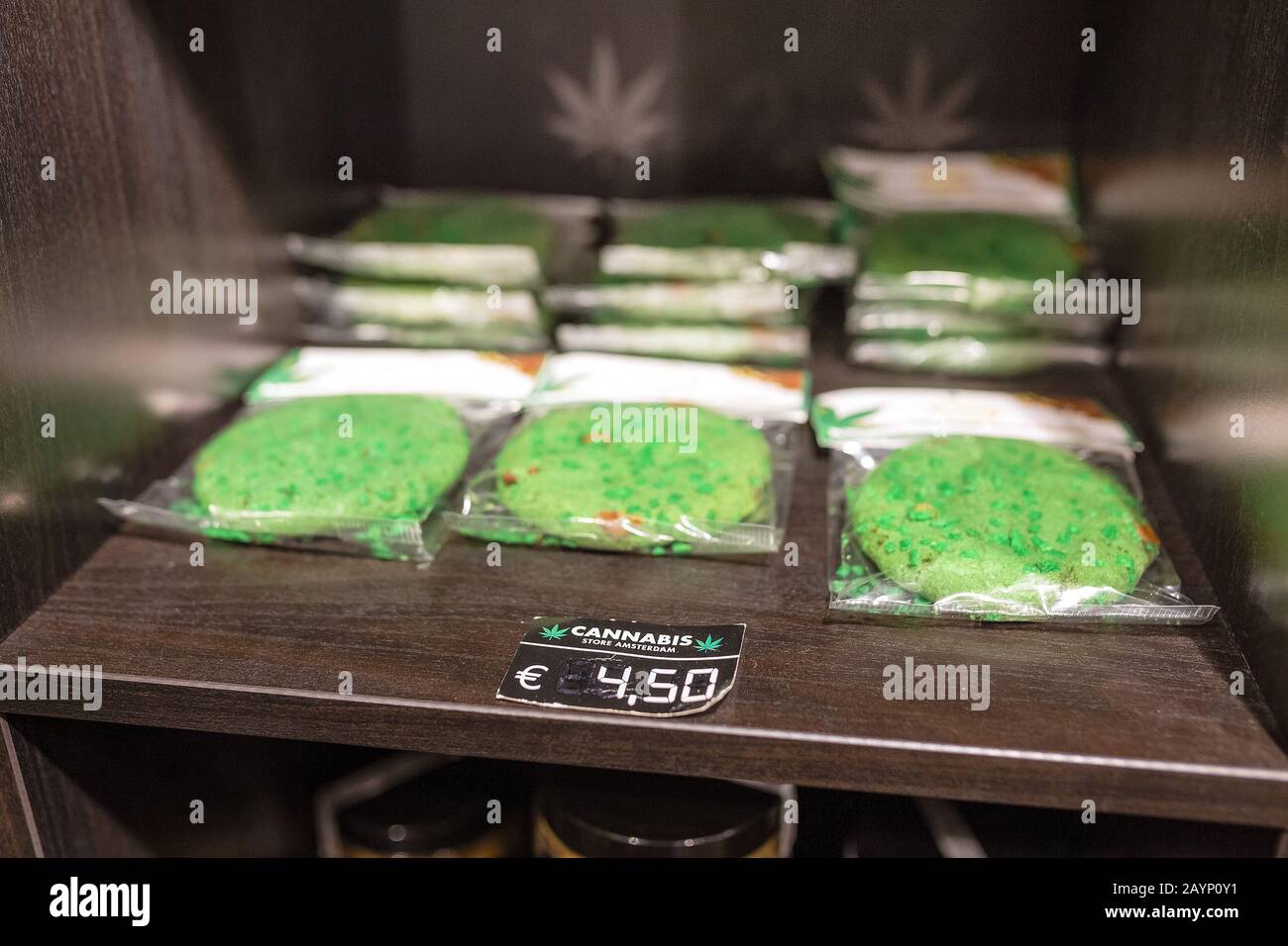 23 OCTOBER 2018, VENICE, ITALY: Cannabis store selling marijuana in shop for tourists Stock Photo