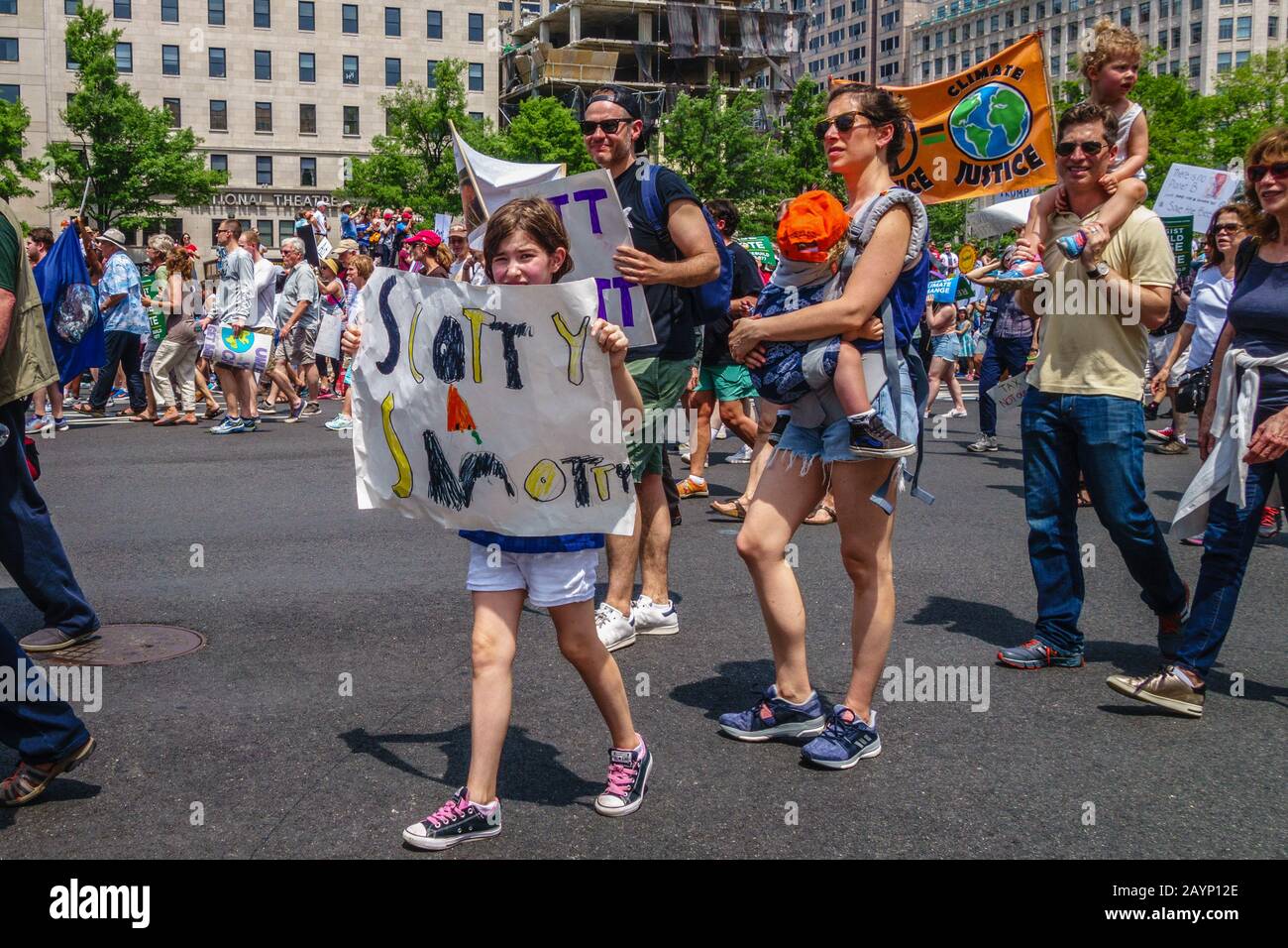 Washington DC, USA:April 29, 2017-Protesters march at the Climate Change Demonstration on Pennsylvania Avenue. Stock Photo