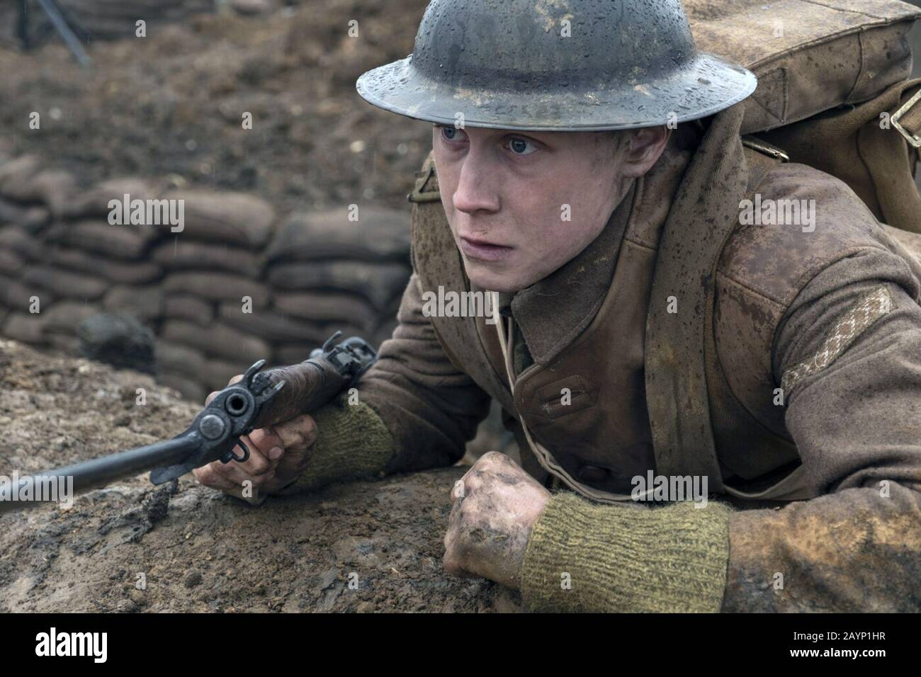 1917 is a 2019 British epic war film directed, co-written, and produced by Sam Mendes. The film stars George MacKay and Dean-Charles Chapman, with Mark Strong, Andrew Scott, Richard Madden, Claire Duburcq, Colin Firth, and Benedict Cumberbatch in supporting roles.   This photograph is for editorial use only and is the copyright of the film company and/or the photographer assigned by the film or production company and can only be reproduced by publications in conjunction with the promotion of the above Film. A Mandatory Credit to the film company is required. The Photographer should also be cre Stock Photo