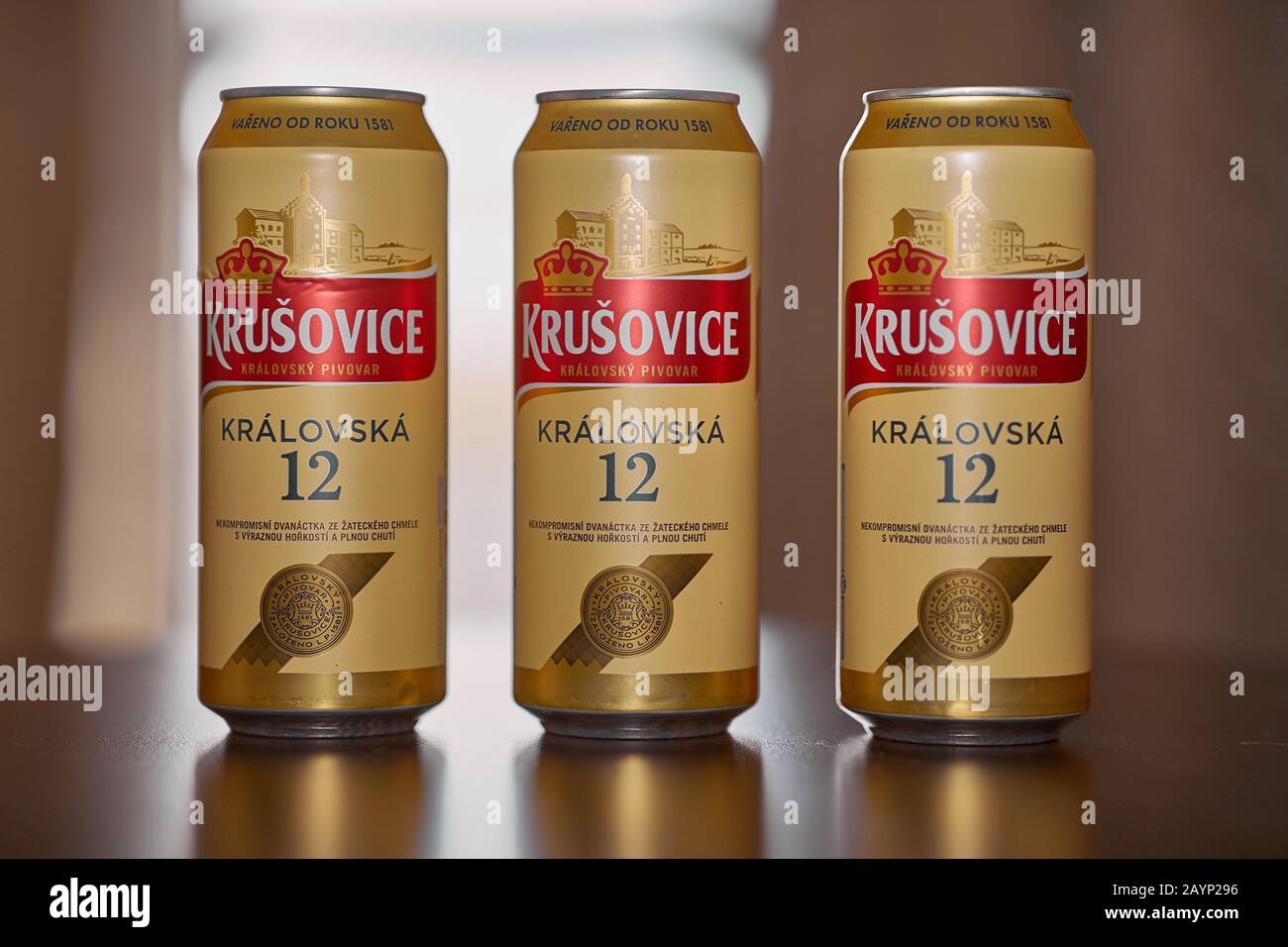 Cans of Krusovice Czech beer Stock Photo