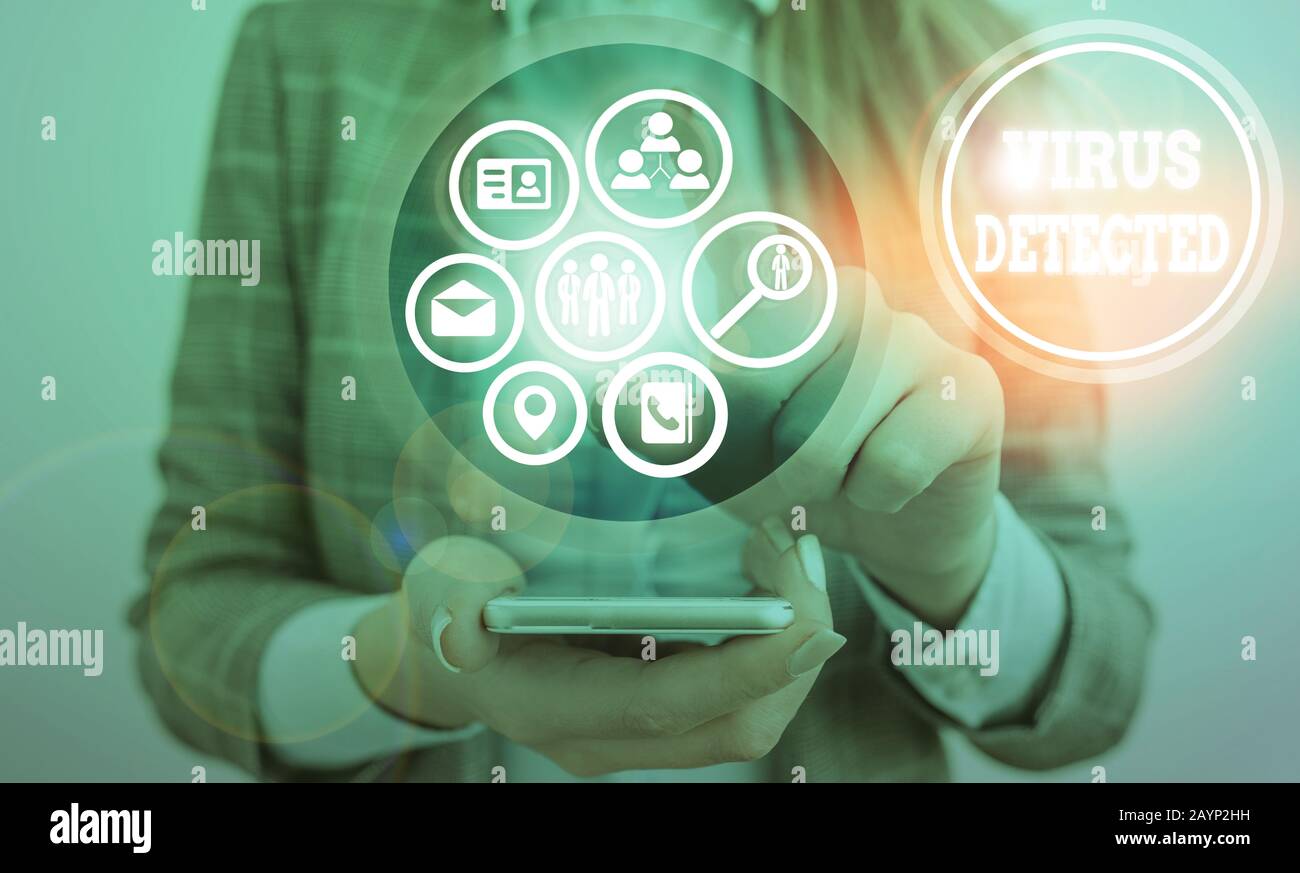 Handwriting text writing Virus Detected. Conceptual photo Identified a malware that possible can harm the computer Stock Photo