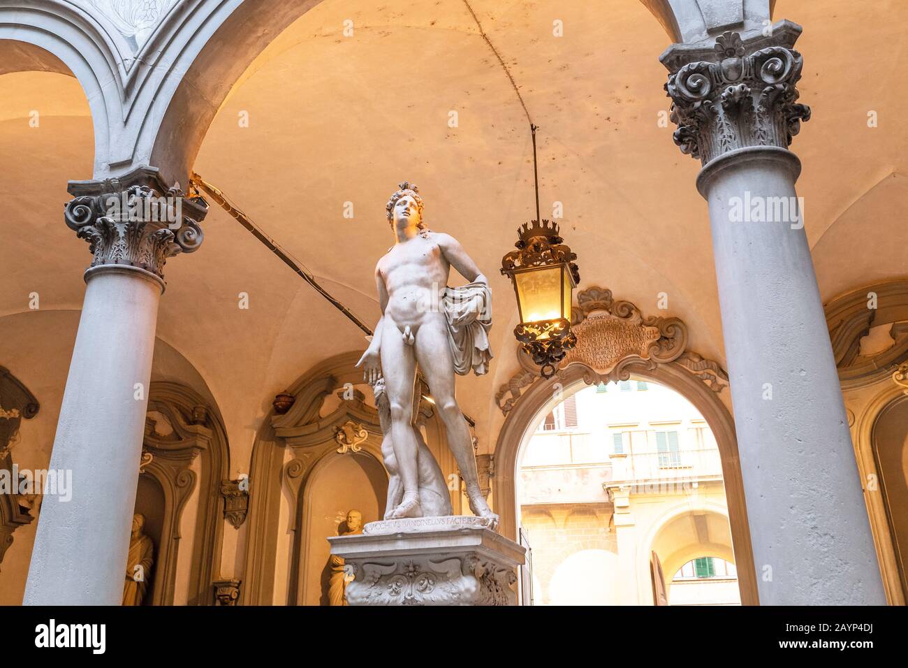 19 OCTOBER 2018, FLORENCE, ITALY: Inner courtyard of Medici Palace in Florence Stock Photo