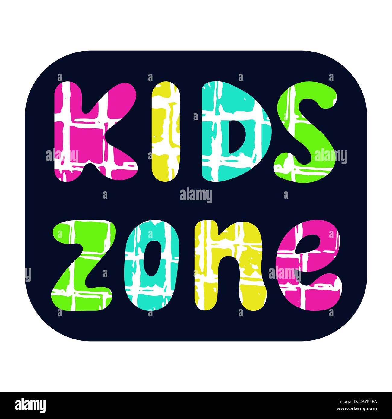 Vector illustration. Kids zone word cartoon on dark blue background