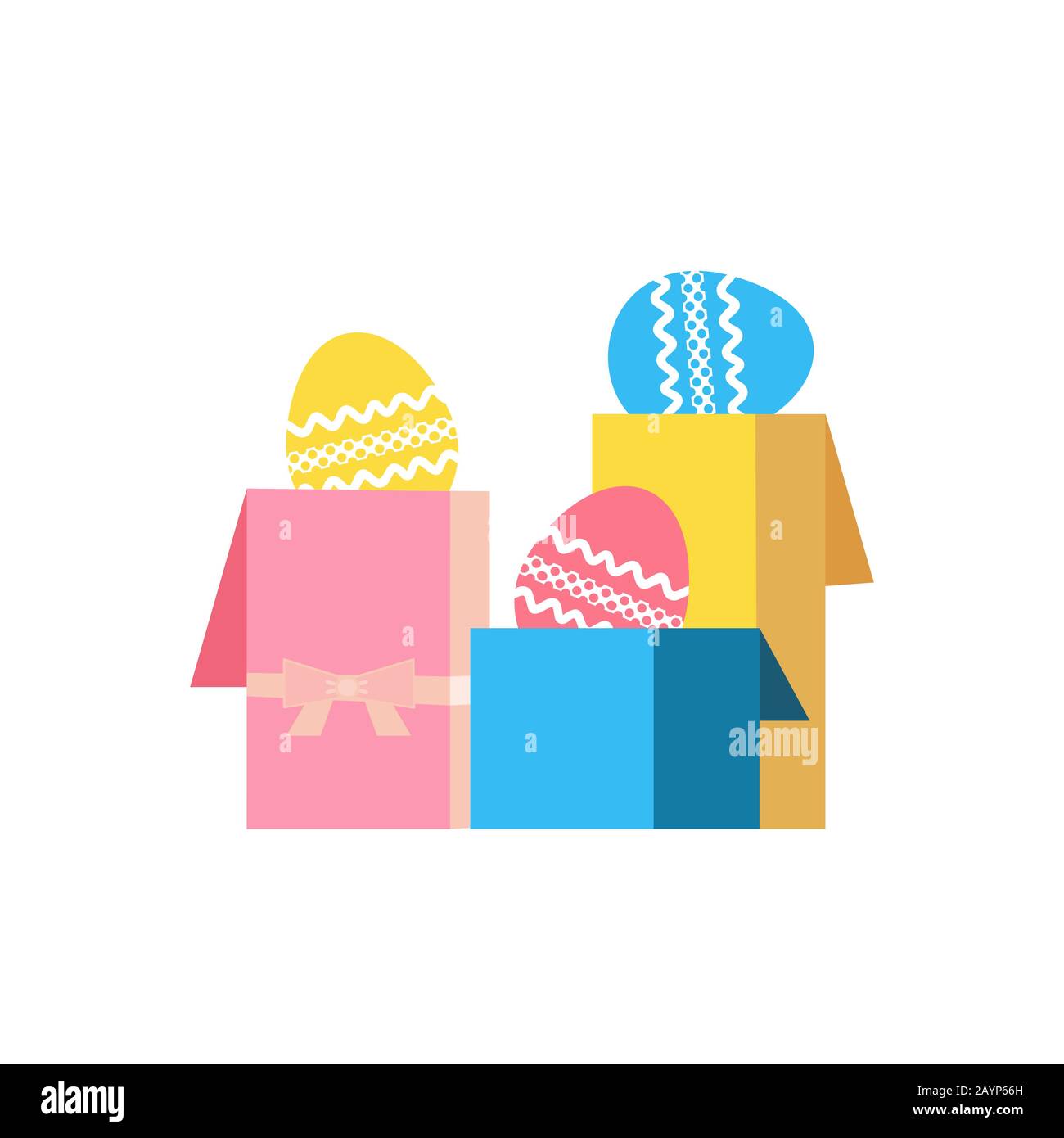 Easter eggs in gift boxes flat color vector icon Stock Vector