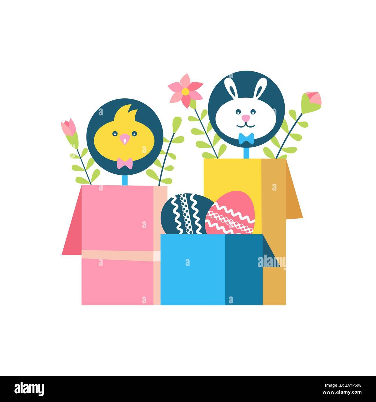 Easter eggs in gift boxes flat color vector icon Stock Vector