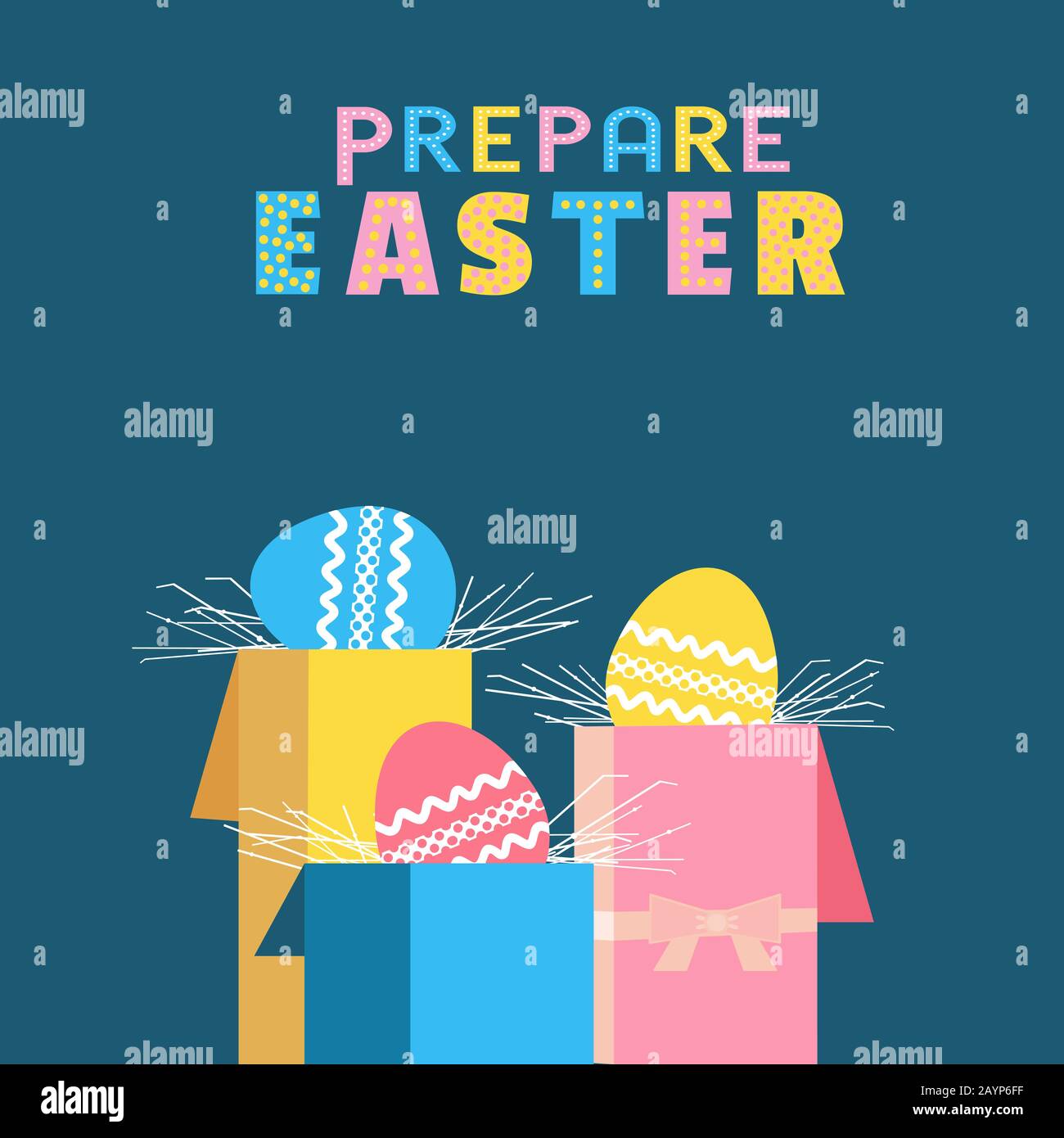 Easter eggs in gift boxes flat color vector icon Stock Vector