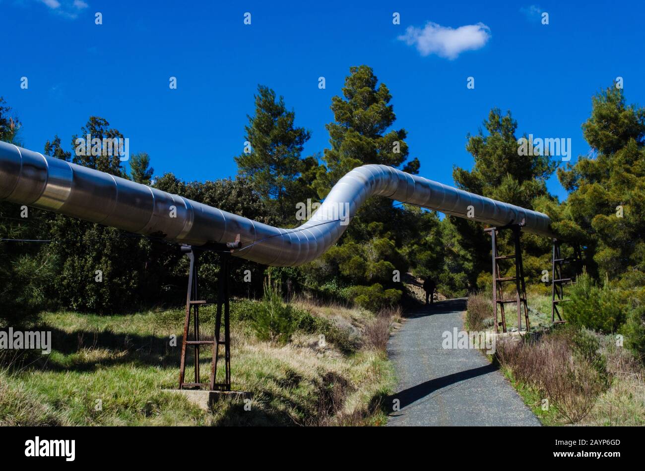 Conduit of geothermal area in the forest of Sasso Pisano in tuscany, Italy Stock Photo