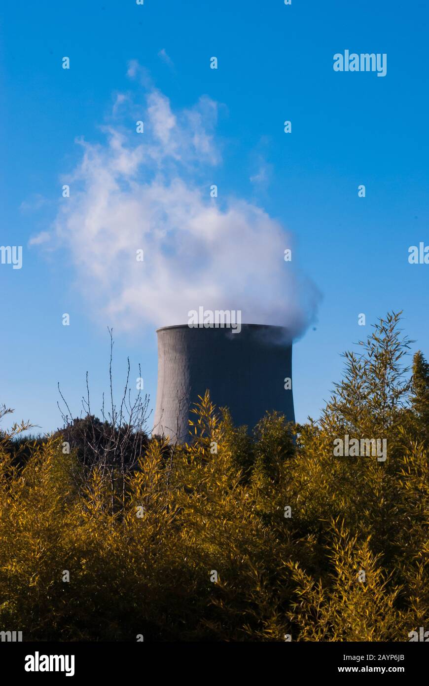 A geothermal power station chimney in Sasso Pisano, Tuscany Italy Stock Photo