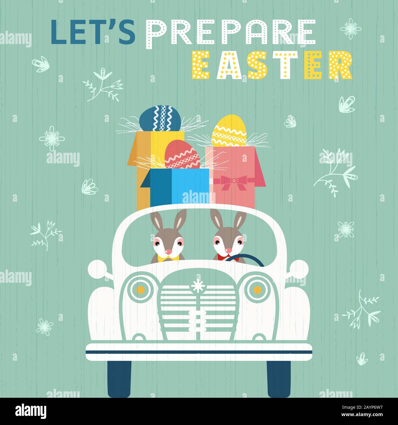 Happy Easter fancy hand drawn flat color vector Stock Vector