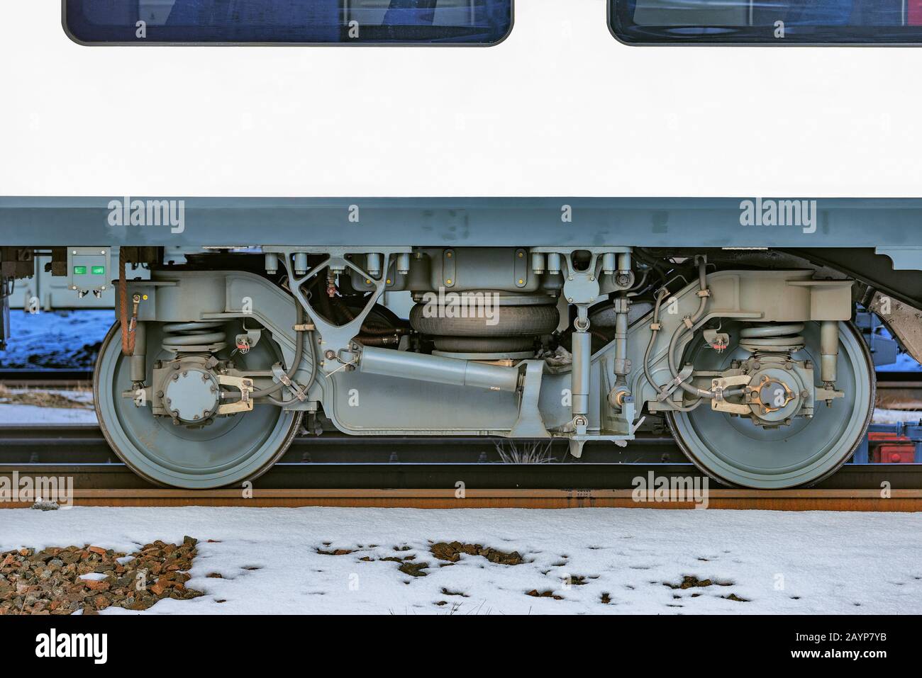 Wheels of the high speed train standing on the station Stock Photo Alamy