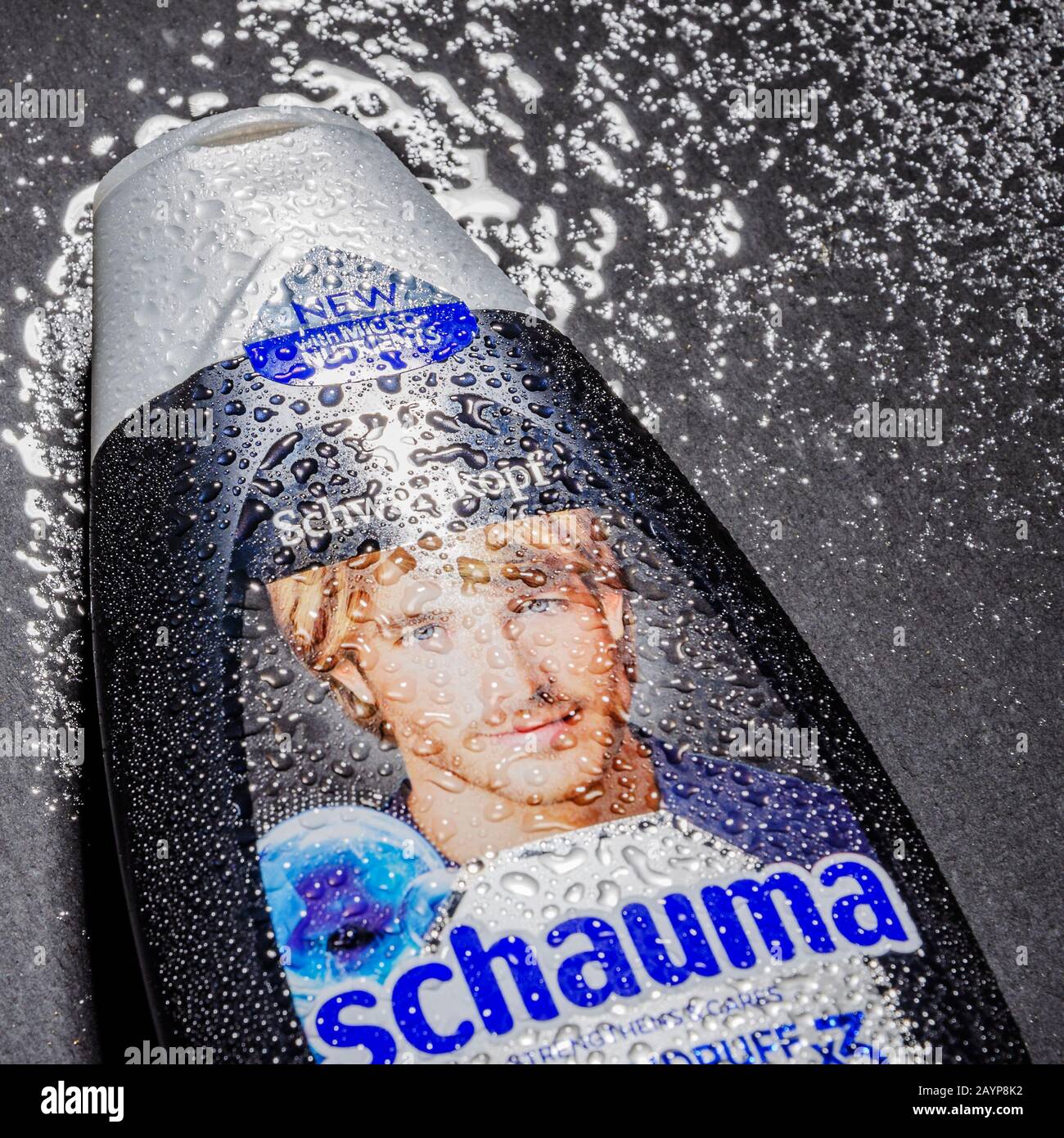 Schwarzkopf shampoo isolated on stone slate background. In 1927, liquid  shampoo was invented by Hans Schwarzkopf in Berlin whose name created  shampoo Stock Photo - Alamy