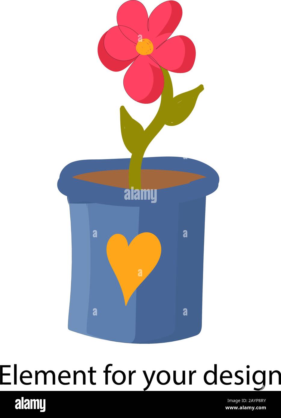 A cute pot with a plant. Pink flower .Vector illustration on white ...