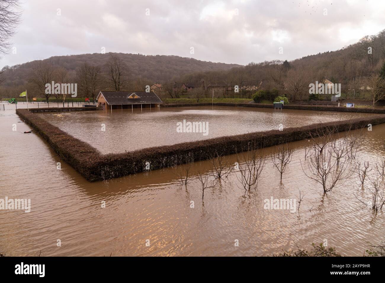 South Wales Valleys, UK. 16th February 2020. The clean up begins after torrential rain and flooding in the  South Wales Valleys caused by storm Dennis. Credit: Haydn Denman/Alamy Live News. Stock Photo