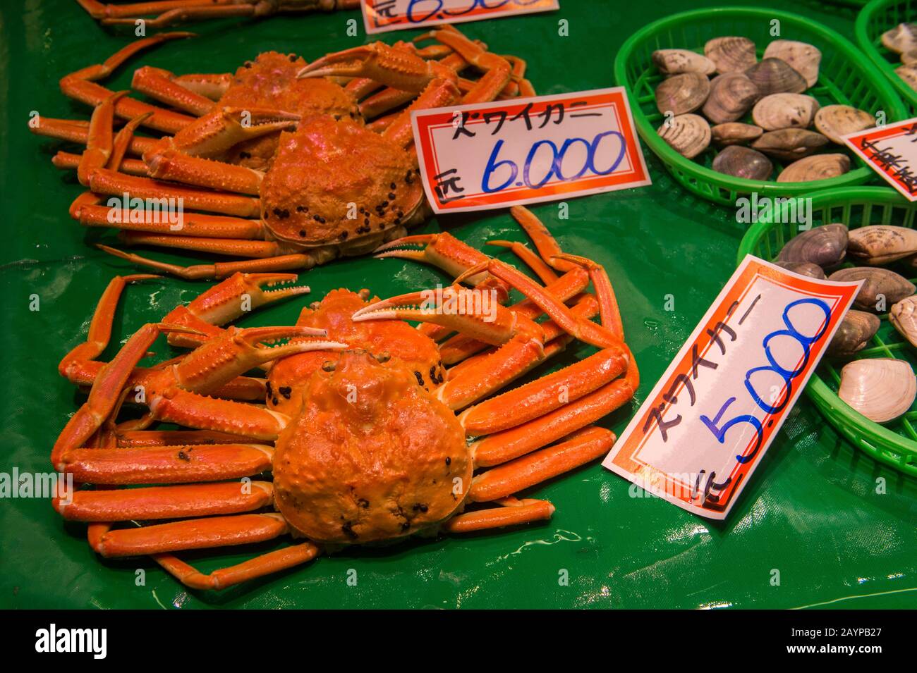 Close-up of fresh crab for sale at Omicho Ichiba Market, which is a