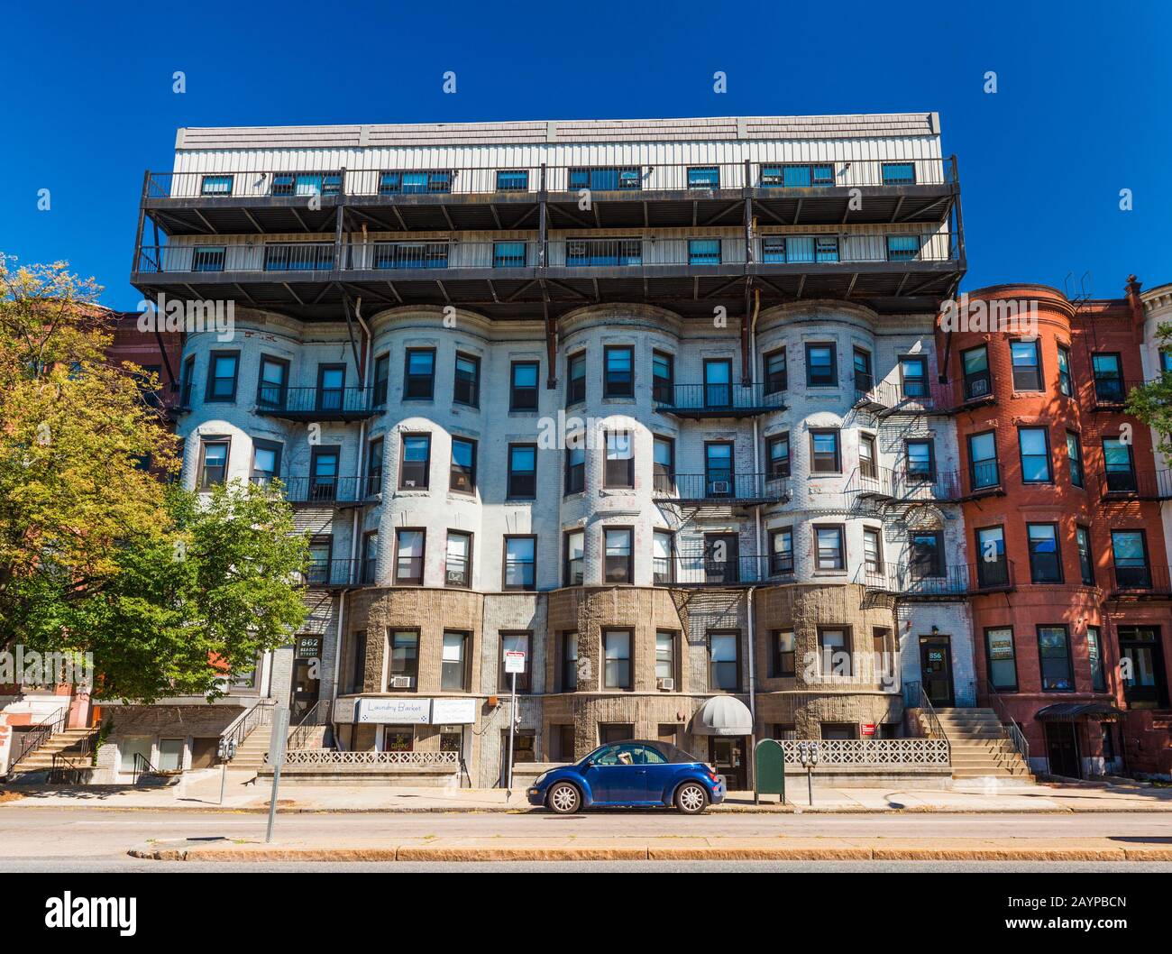 Boston July 2016, MA, USA Residential apartment building on one of