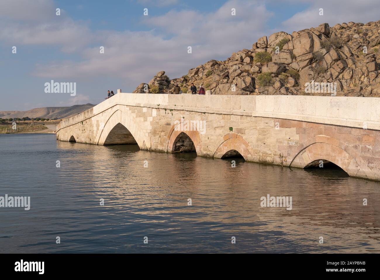 Kirikkale/Turkey-October 27 2019: Multi arched stone bridge (Tas kopru), Cesnigir Bridge on Kizilirmak River. Stock Photo