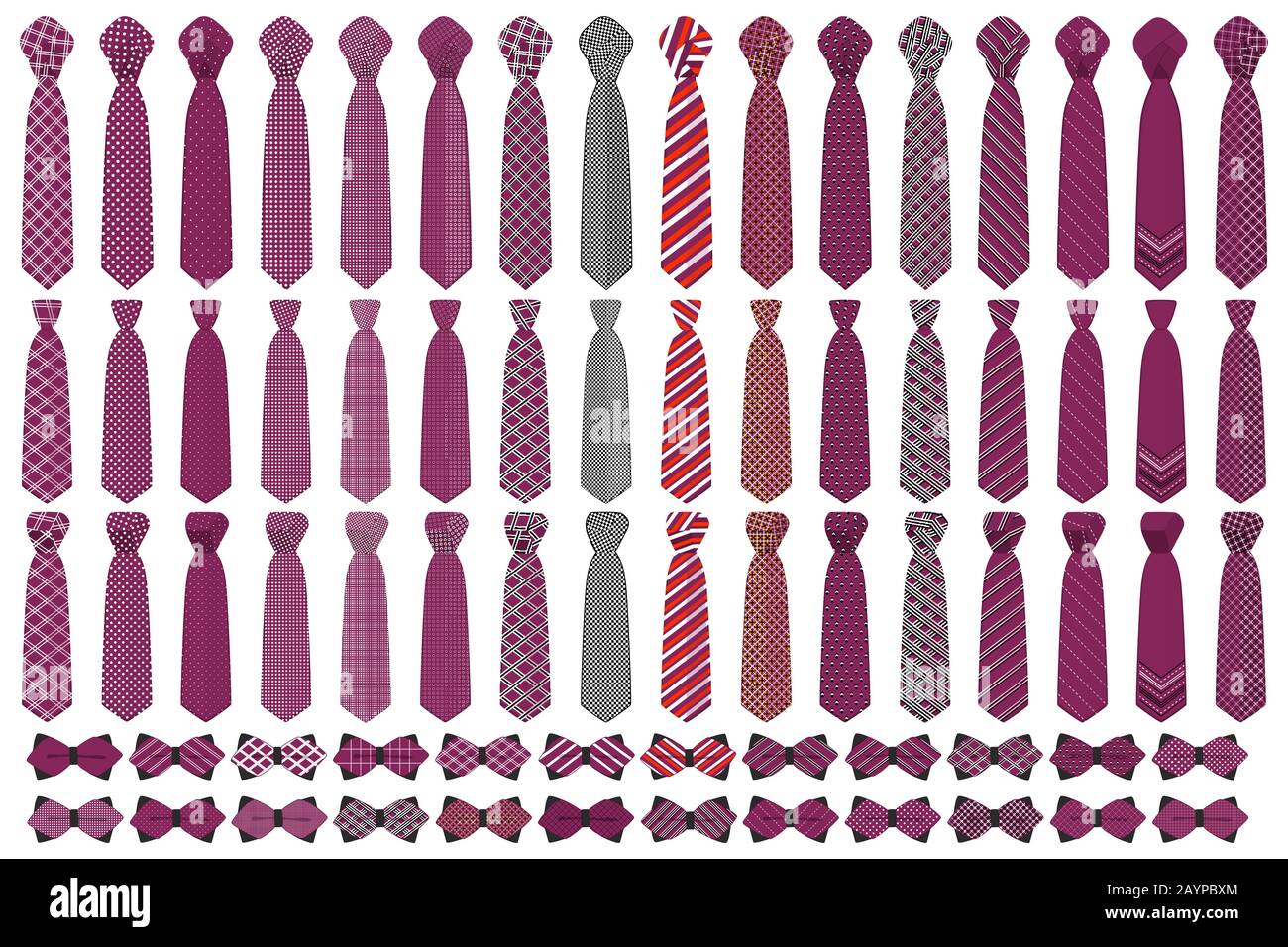 Illustration on theme big colored set neckties different types, bow tie