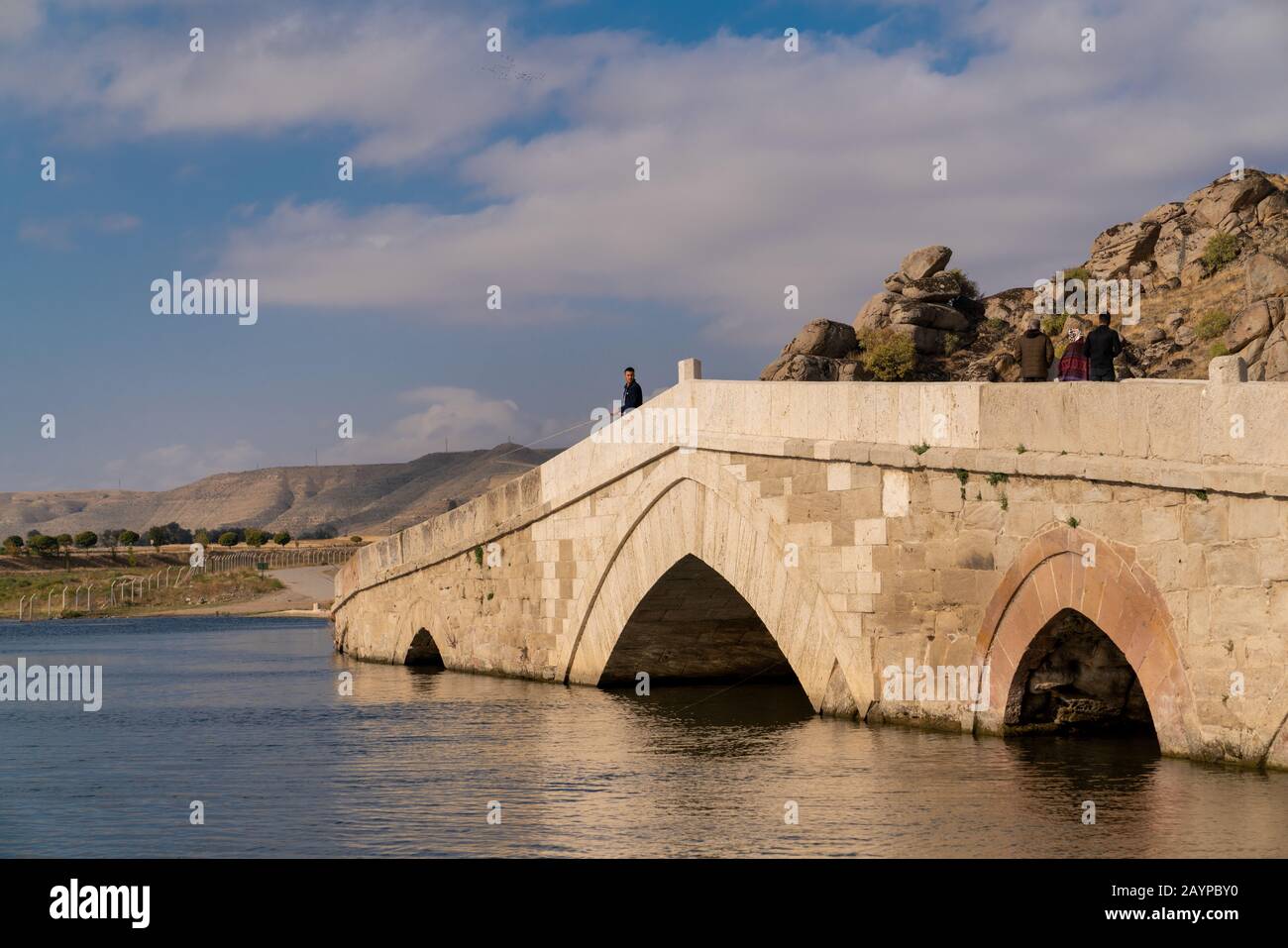 Kirikkale/Turkey-October 27 2019: Multi arched stone bridge (Tas kopru), Cesnigir Bridge on Kizilirmak River. Stock Photo