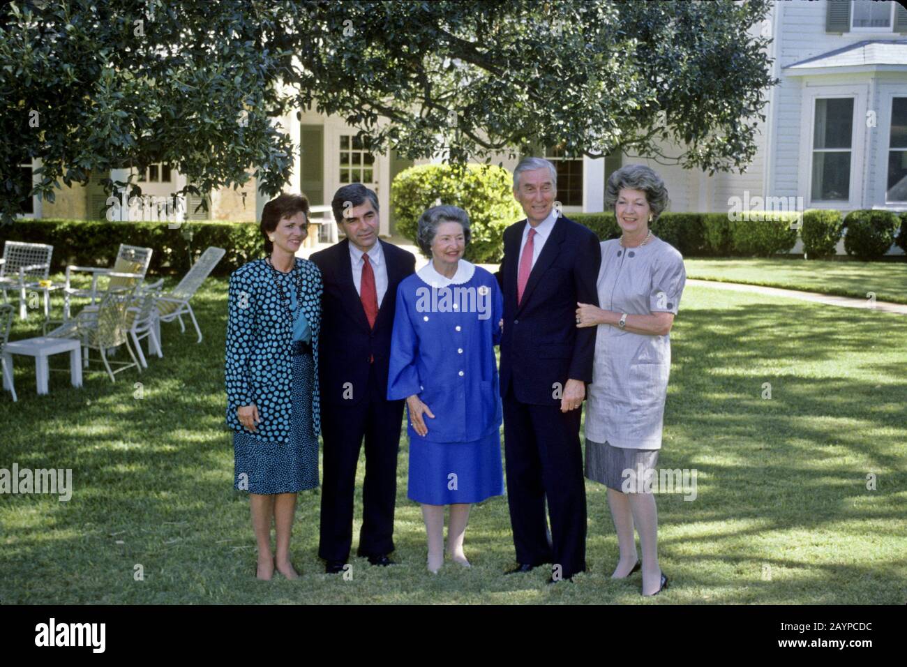 Stonewall, Texas, USA: Kitty and Michael Dukakis, former first lady Lady Bird Johnson, and Lloyd and Beryl Bentsen, LBJ Ranch. Michael Dukakis is the Democratic candidate for president and Lloyd Bentsen is the vice presidential candidate  ©Bob Daemmrich Stock Photo