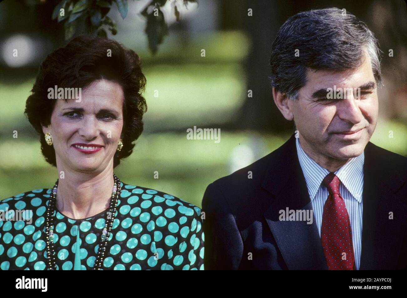 Democratic presidential candidate Michael Dukakis and his wife, Kitty, at a campaign event in Texas.1988. ©Bob Daemmrich Stock Photo