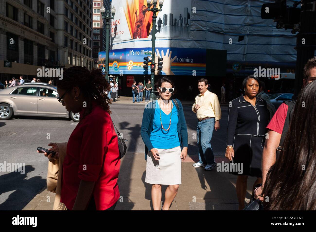Pedestrian commuters during rush hour in the Chicago Loop Stock Photo
