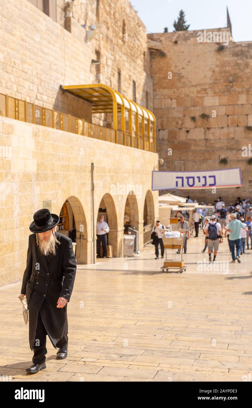 Street scenes in the old town market of Jerusalem near the Western Wall which separates the city by religion. Stock Photo