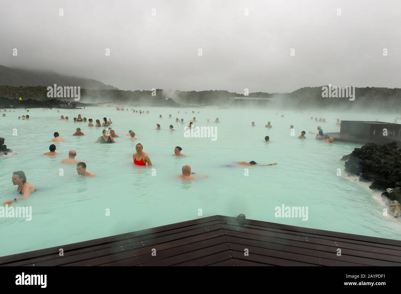 The Blue Lagoon is a geothermal spa located in a lava field in Grindavík on the Reykjanes Peninsula near Reykjavik, southwestern Iceland. Stock Photo