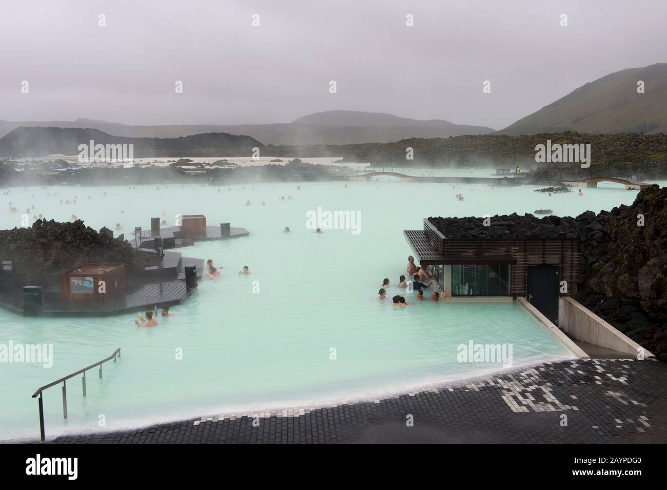The Blue Lagoon is a geothermal spa located in a lava field in Grindavík on the Reykjanes Peninsula near Reykjavik, southwestern Iceland. Stock Photo