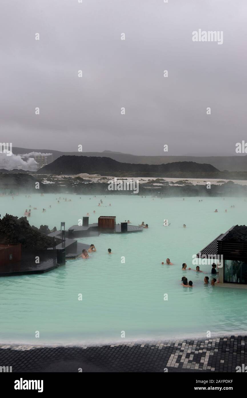 The Blue Lagoon is a geothermal spa located in a lava field in Grindavík on the Reykjanes Peninsula near Reykjavik, southwestern Iceland. Stock Photo