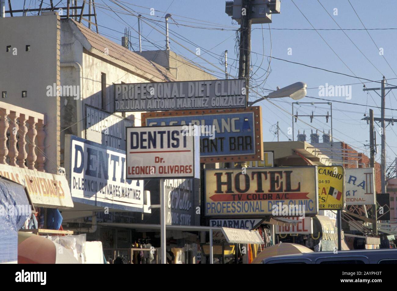 Nuevo Progreso, Mexico Signs on main commercial street catering to
