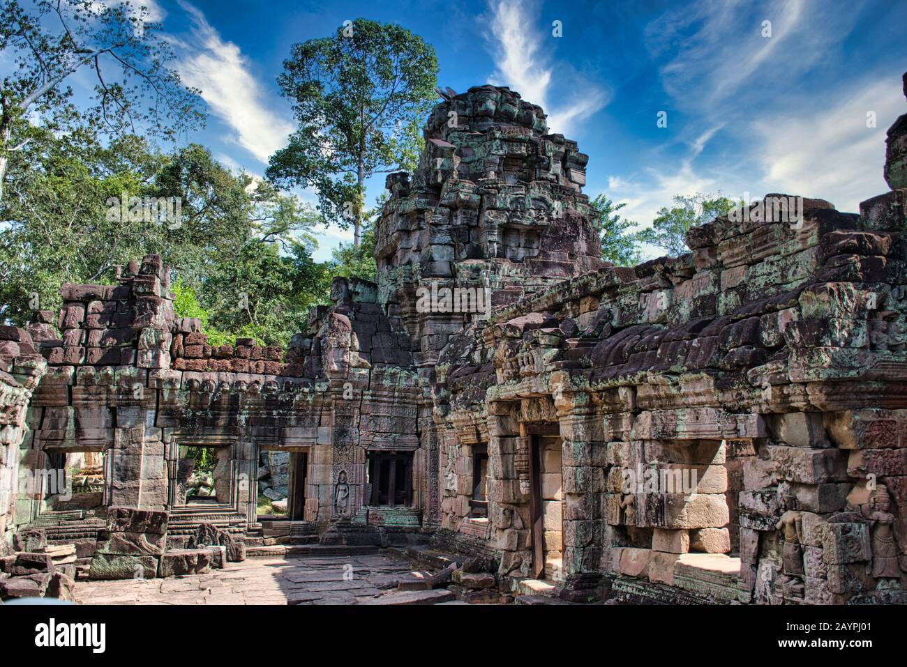 Preah Khan Temple site among the ancient ruins of Angkor Wat Hindu temple complex in Siem Reap, Cambodia, built in the 12th century for King Jayavarma Stock Photo