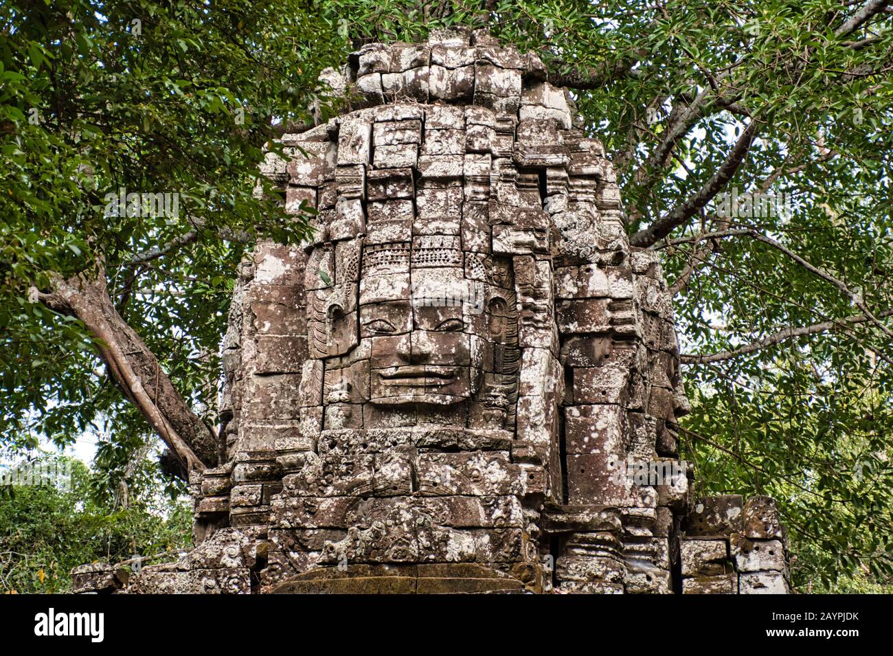 Preah Khan Temple site among the ancient ruins of Angkor Wat Hindu temple complex in Siem Reap, Cambodia, built in the 12th century for King Jayavarma Stock Photo