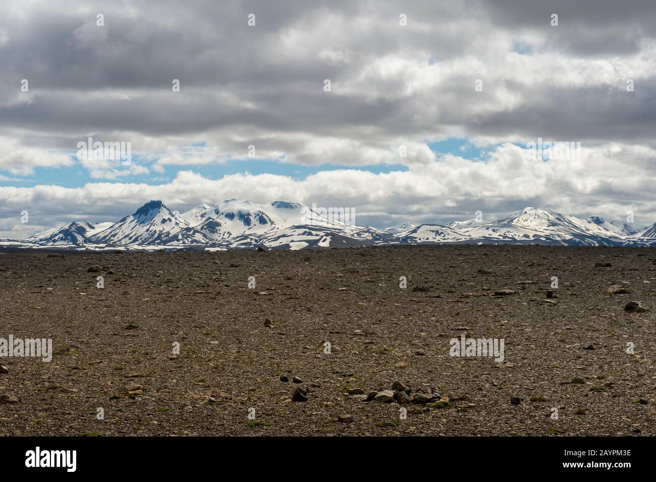 View of the Kerlingarfjoll mountain range from the northwestern highlands in Iceland. Stock Photo