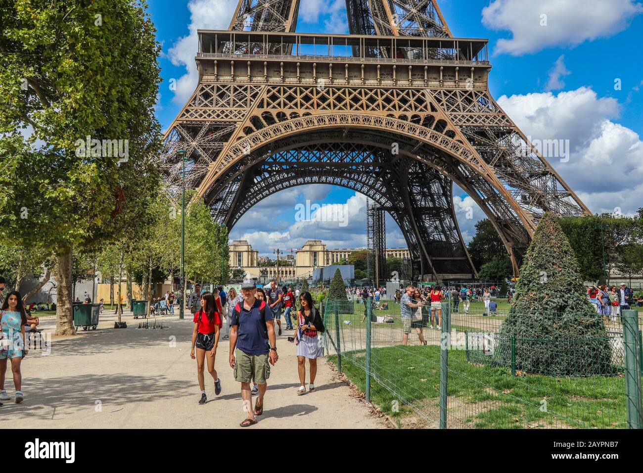 Eiffel Tower & tourists in Paris, France, Europe Stock Photo