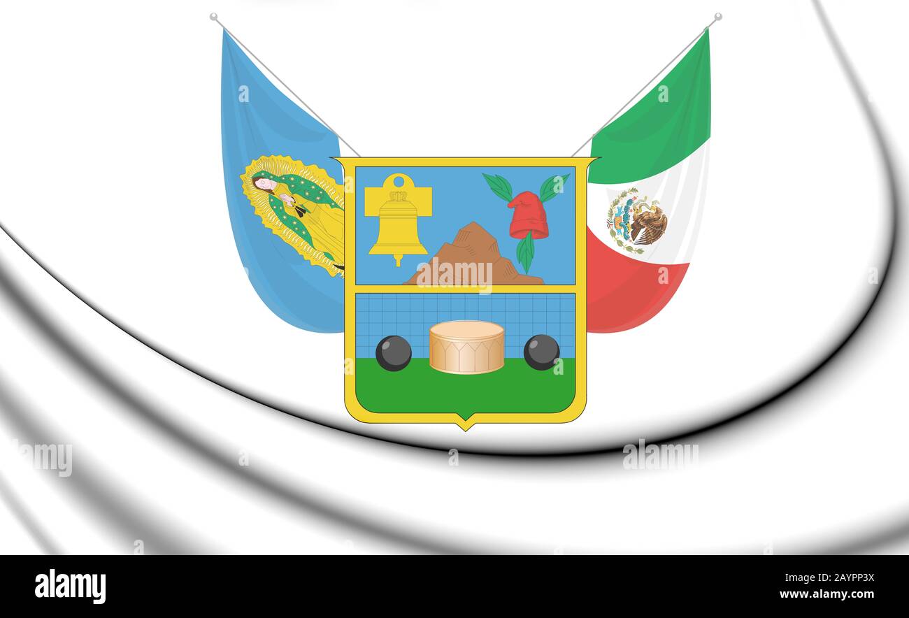 3D Flag of Hidalgo, Mexico. 3D Illustration. Stock Photo