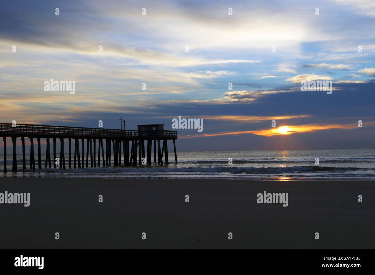Avalon Fishing Club Pier at dawn in Avalon, New Jersey USA Stock Photo