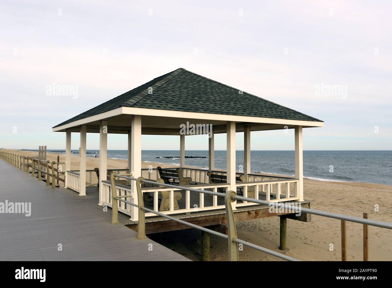 A rest pavilion on the boardwalk in Spring Lake, NJ, USA Stock Photo