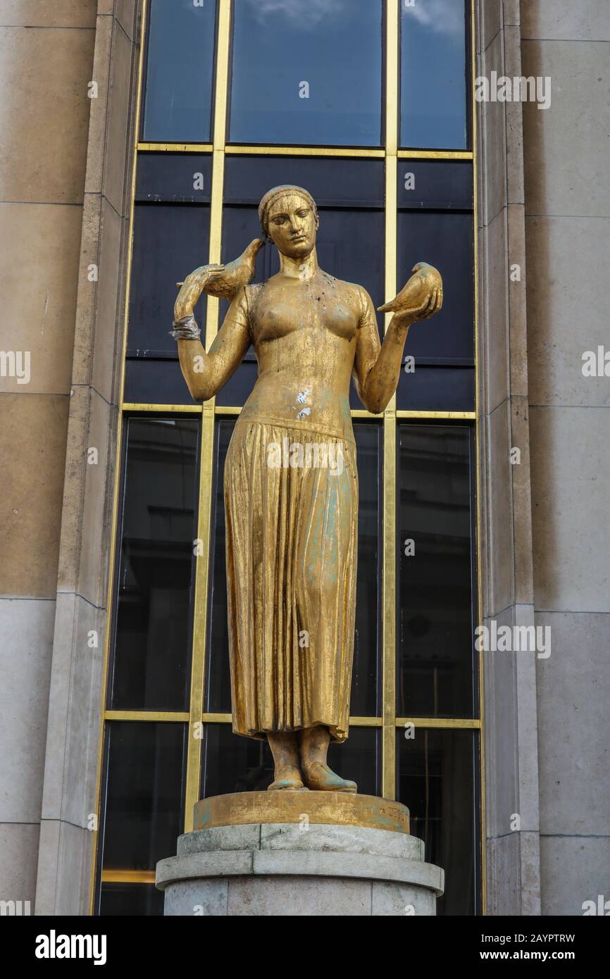 Golden nude woman statue in Paris , France, Europe Stock Photo