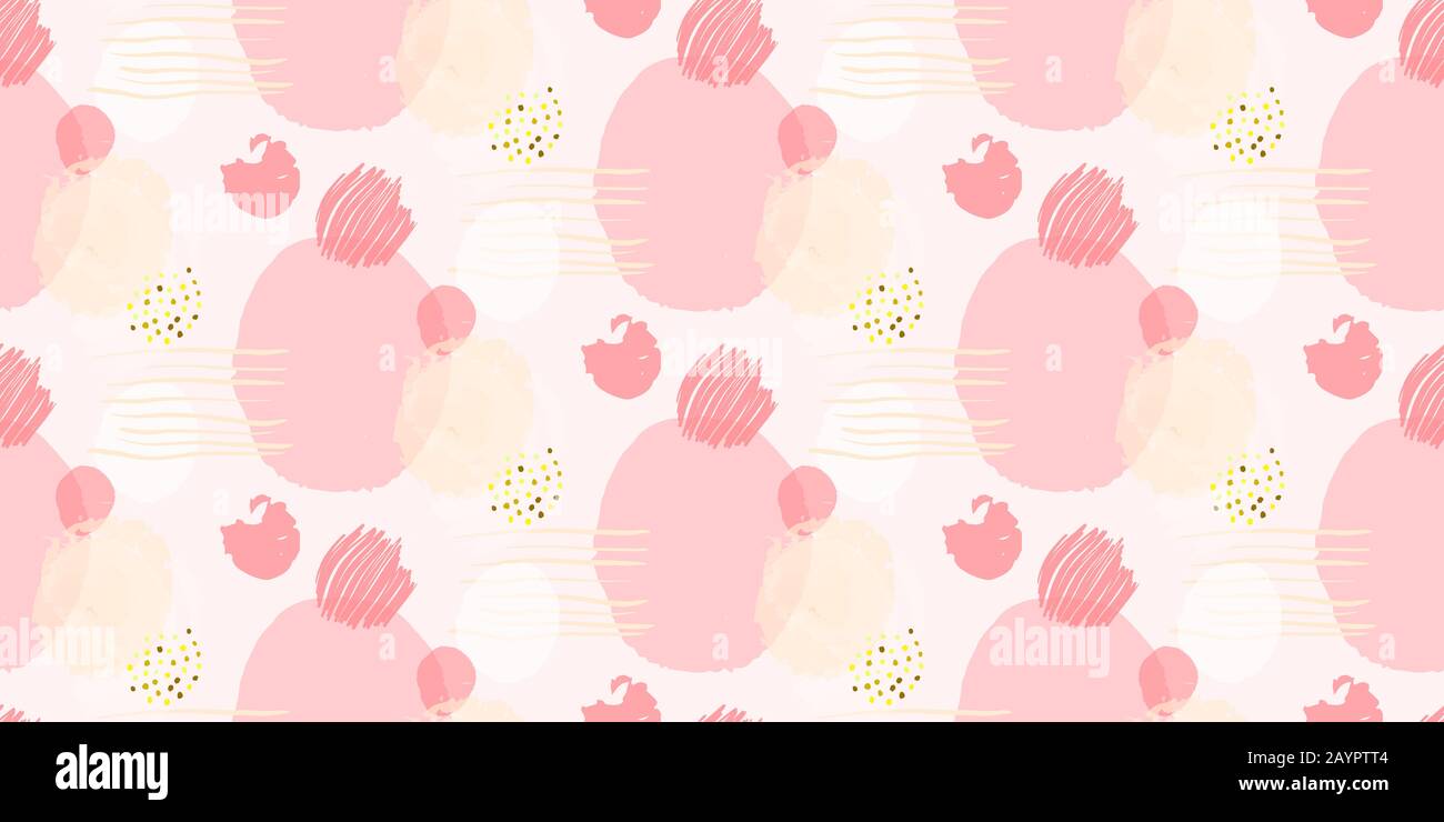 Abstract seamless pattern with hand draw circle, dots. Pink and gold modern pattern. Stock Vector