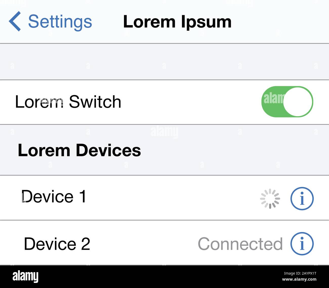 User phone interface design. Mobile device list app. Connection proess ...