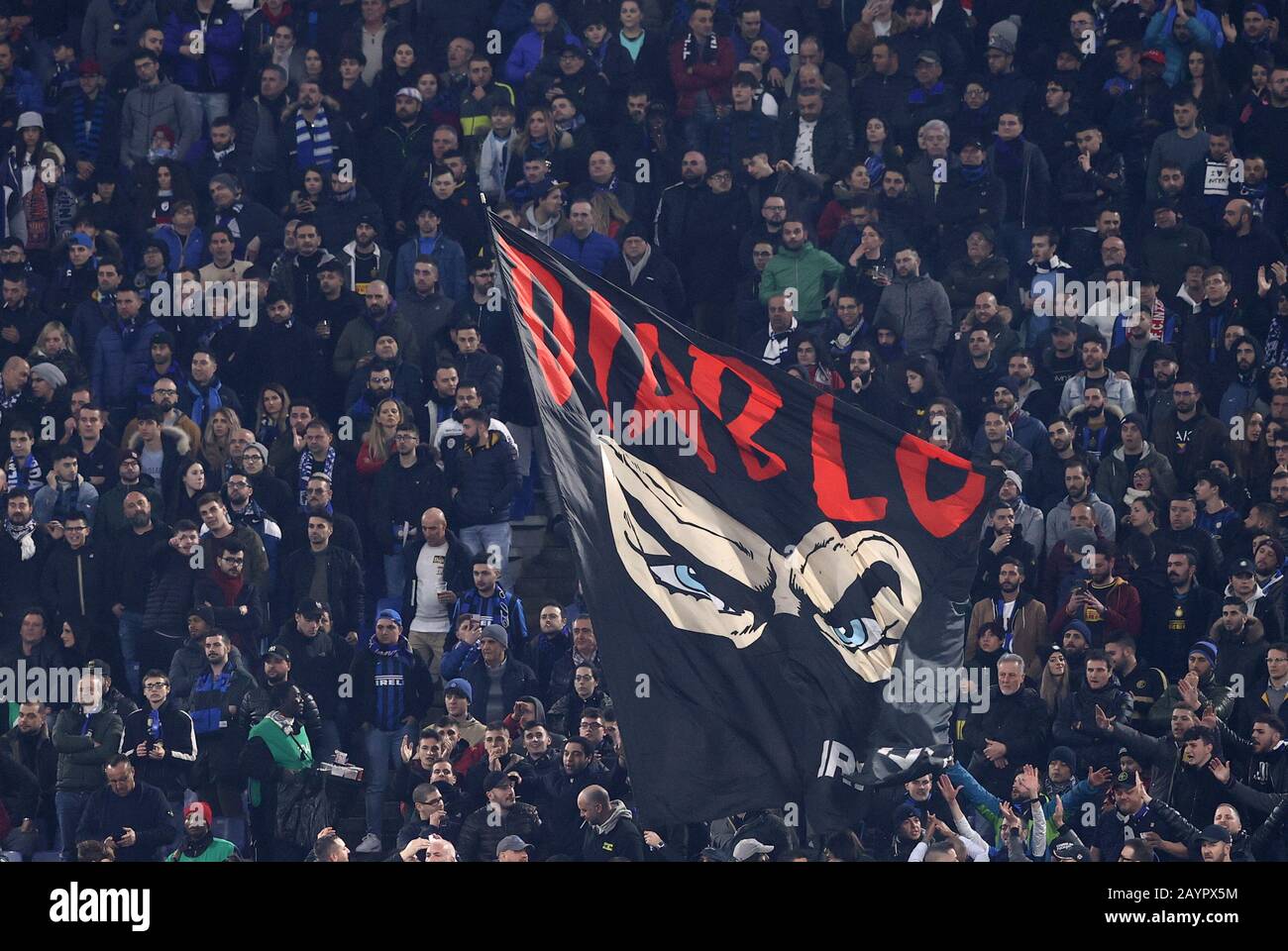 Stadio Olympico, Rome, Italy. 16th Feb, 2020. Serie A Football, Lazio versus Inter Milan; supporters of internazionale Credit: Action Plus Sports/Alamy Live News Stock Photo