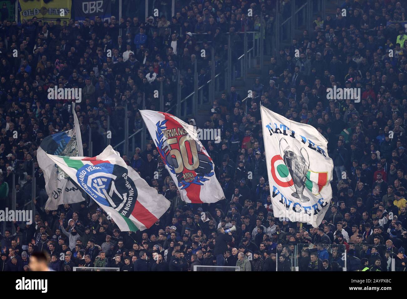 Stadio Olympico, Rome, Italy. 16th Feb, 2020. Serie A Football, Lazio versus Inter Milan; supporetrs of internazionale shows their colours Credit: Action Plus Sports/Alamy Live News Stock Photo