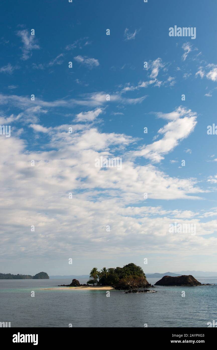 View of the small island of Granito de Oro in Coiba National Park in Panama. Stock Photo