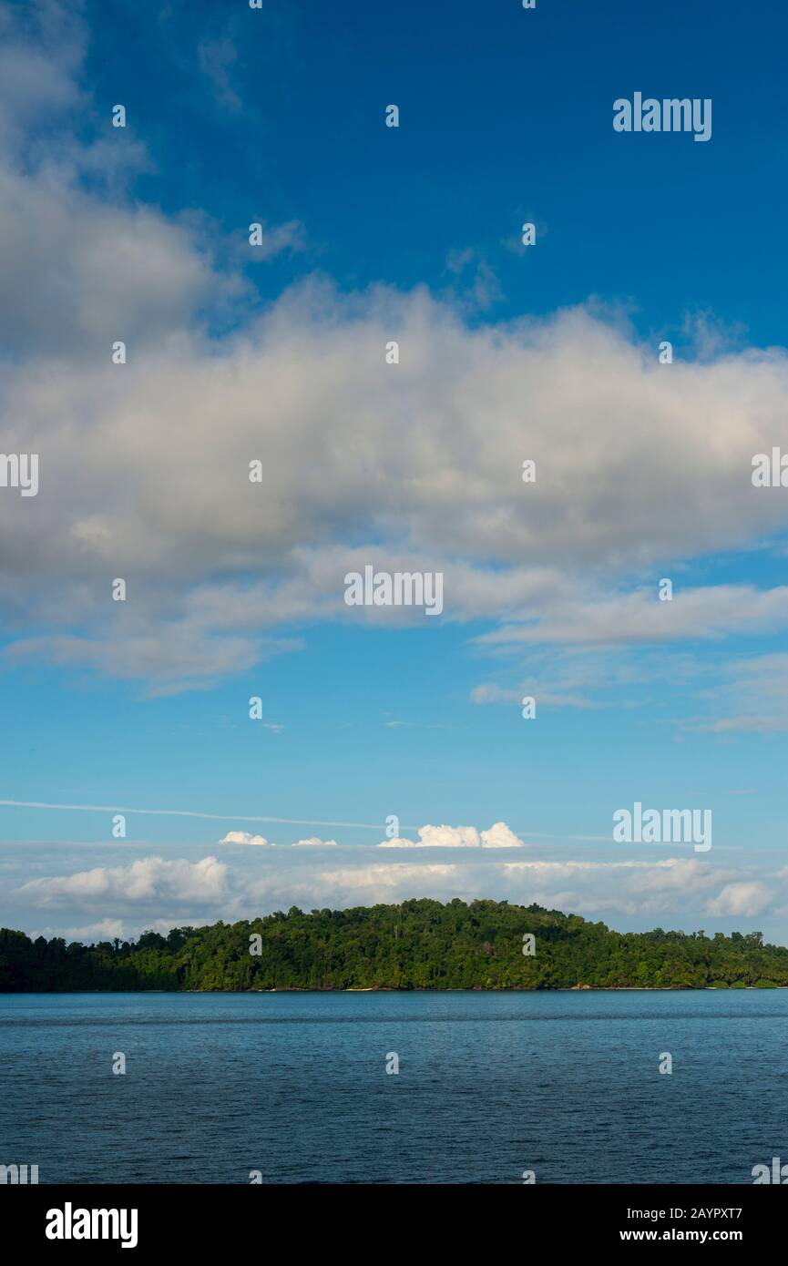 View of one of the islands of Coiba National Park in Panama. Stock Photo