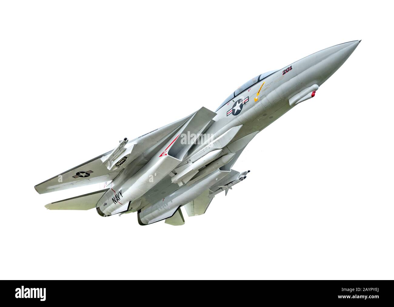 A knockout image of a F-14 Us nail fighter aircraft side on view Stock Photo