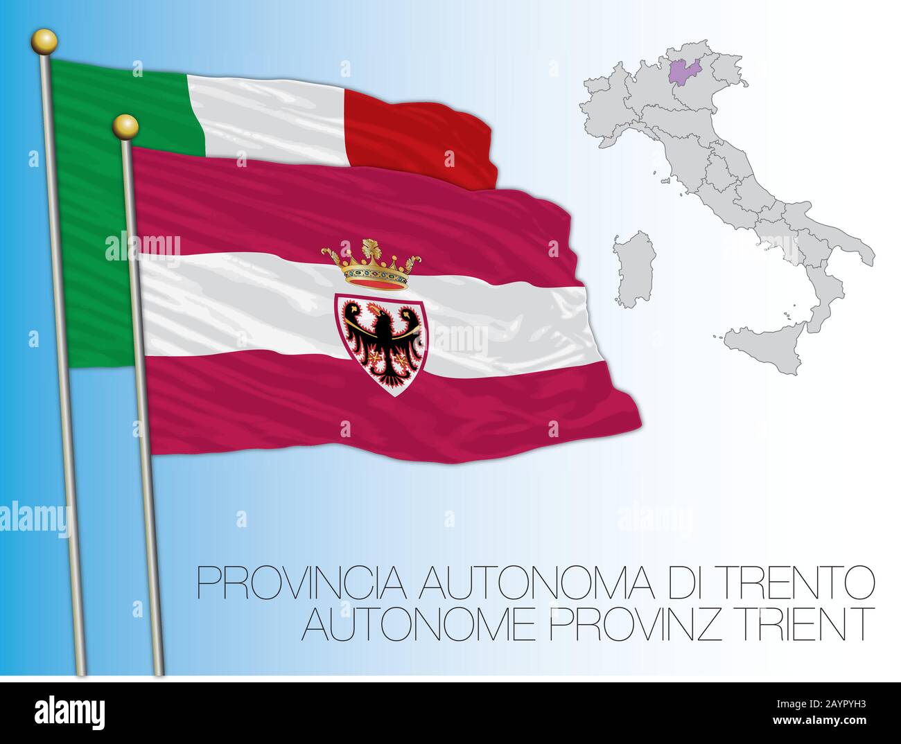 Trentino, officially the Autonomous Province of Trento flag and map, Italy, vector illustration Stock Vector