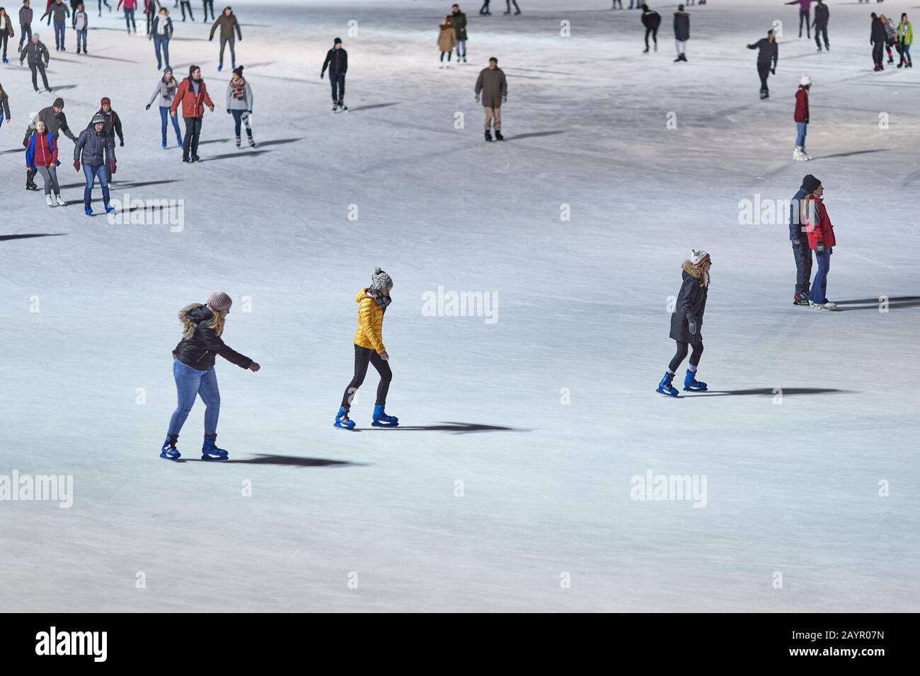 People skating on the ice rink in Budapest Stock Photo Alamy